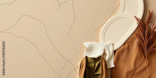 Obraz na płótnie Beige Marble Texture Background Autumnal Fashion Neutral Tones Flatlay w salonie