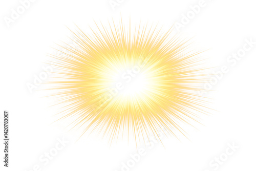Bright sunburst effect with yellow rays on transparent background