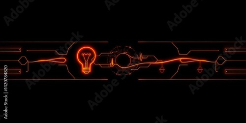 Obraz na płótnie Futuristic Tech Background Orange Glowing Circuit Board with Lightbulb Idea w salonie