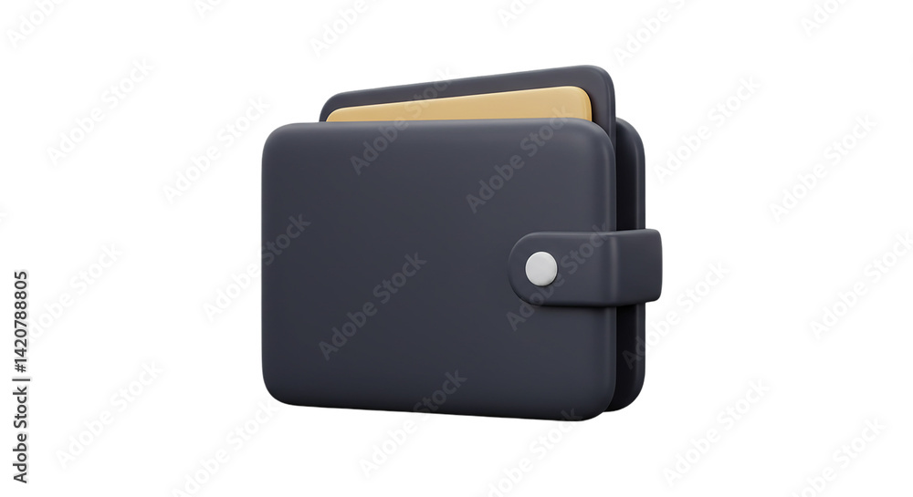 3D black wallet icon with yellow lining and slightly open design isolated on white background, ideal for finance apps, digital wallets, money-saving visuals, and e-commerce payment tools 3D black wallet icon with yellow lining and slightly open design isolated on white background, ideal for finance apps, digital wallets, money-saving visuals, and e-commerce payment tools