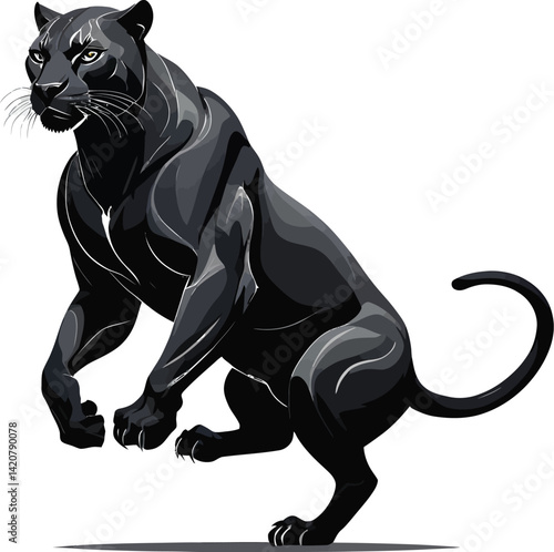 Fierce Black Panther Silhouette - Tribal-Style Minimalist Wildlife Illustration