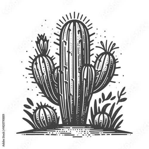 Simple Mature Cactus Vector Icon Design – Vintage Retro Logo & Illustration