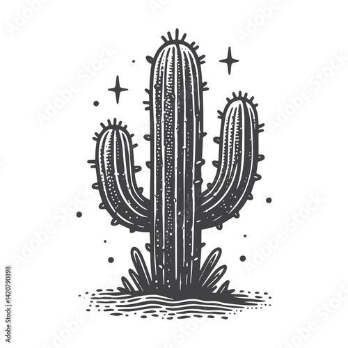 Simple Mature Cactus Vector Icon Design – Vintage Retro Logo & Illustration