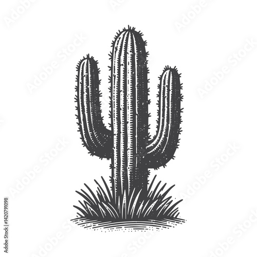 Simple Mature Cactus Vector Icon Design – Vintage Retro Logo & Illustration