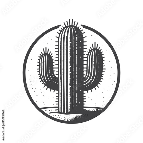 Simple Mature Cactus Vector Icon Design – Vintage Retro Logo & Illustration
