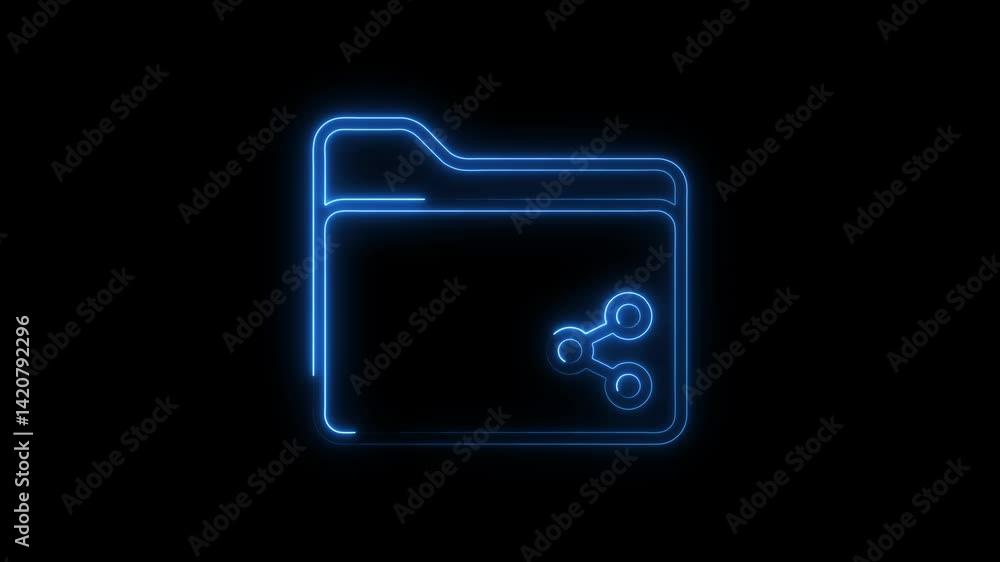 Glowing neon shared folder icon 4k isolated on black background. HD Video motion graphic animation Glowing neon shared folder icon 4k isolated on black background. HD Video motion graphic animation