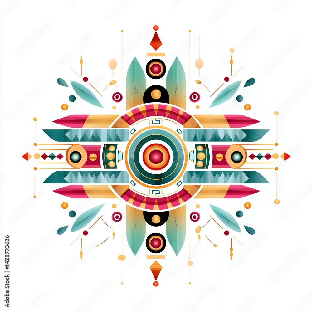 Colorful Geometric Mandala Design with Teal Red and Gold Elements Colorful Geometric Mandala Design with Teal Red and Gold Elements