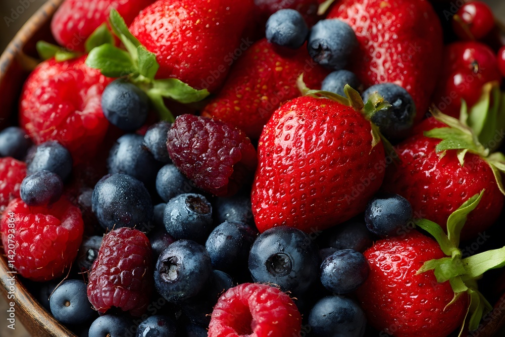 Fresh Strawberries and Blueberries in a Bowl with Rustic Background for Healthy Eating and Culinary Inspiration Fresh Strawberries and Blueberries in a Bowl with Rustic Background for Healthy Eating and Culinary Inspiration