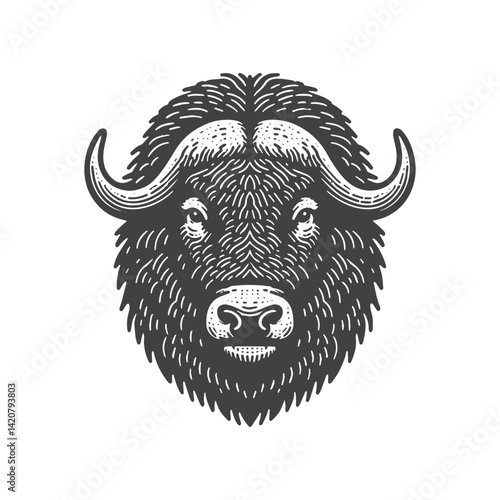 Simple Musk Ox Front View Vector Icon Design – Vintage Retro Logo & Illustration