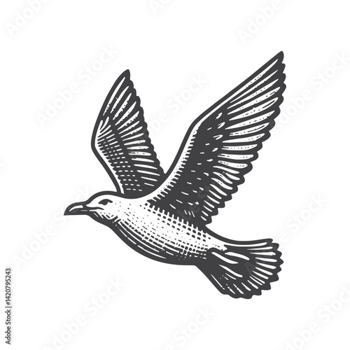 Simple Seagull Flying Vector Icon Design – Vintage Retro Logo & Illustration