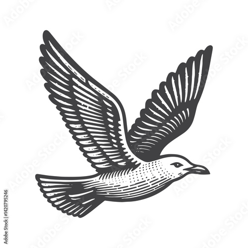 Simple Seagull Flying Vector Icon Design – Vintage Retro Logo & Illustration