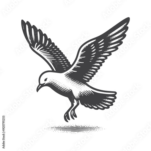 Simple Seagull Landing Vector Icon Design – Vintage Retro Logo & Illustration