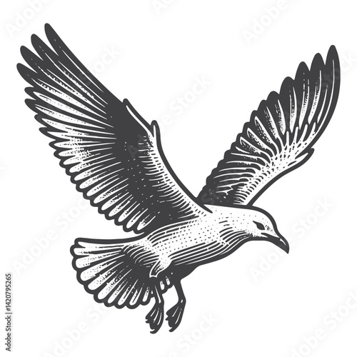 Simple Seagull Landing Vector Icon Design – Vintage Retro Logo & Illustration