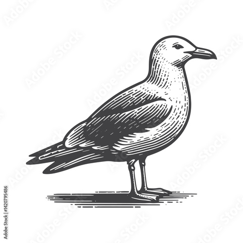 Simple Seagull Perched Vector Icon Design – Vintage Retro Logo & Illustration