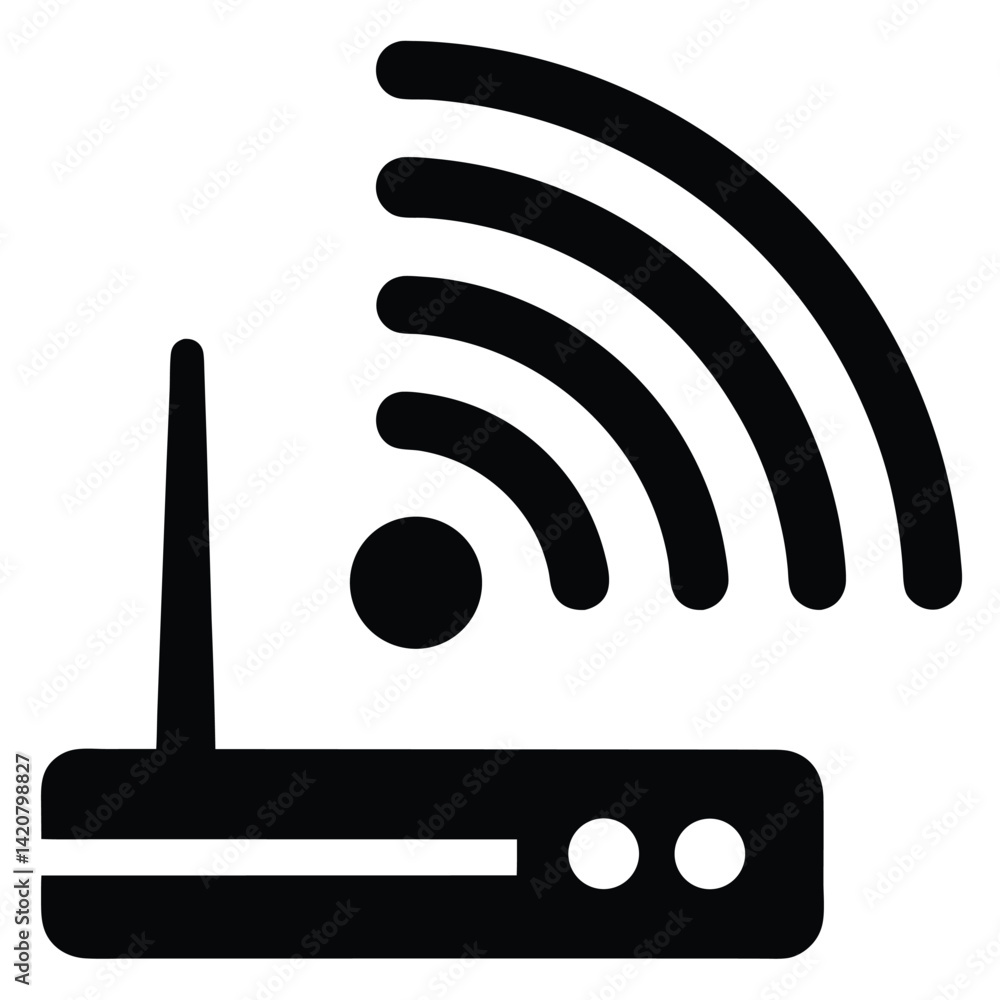 Wi-Fi Router Icon with Signal Waves