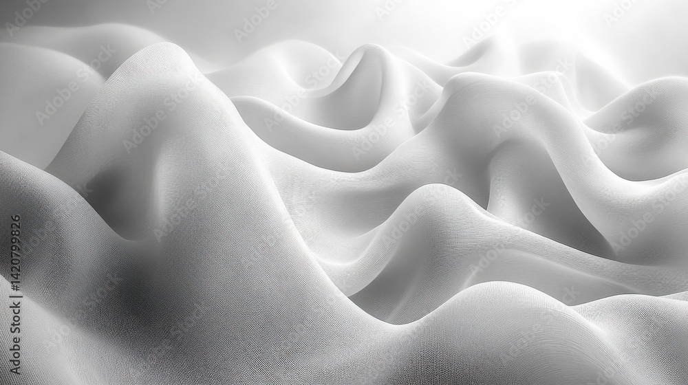 Obraz premium Abstract Pixelated White Terrain with Smooth Wavy Patterns and Soft Lighting