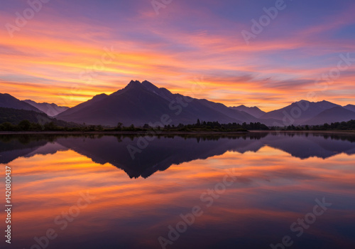 Wallpaper Mural Beautiful sunset over mountains and water in the middle of a lake. Torontodigital.ca