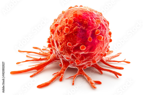 Aggressive Cancer Cell Microscopic View Red Threatening Disease