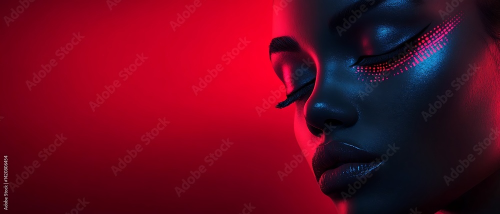 Stunning Portrait of Model with Neon Makeup and Dramatic Lighting Stunning Portrait of Model with Neon Makeup and Dramatic Lighting
