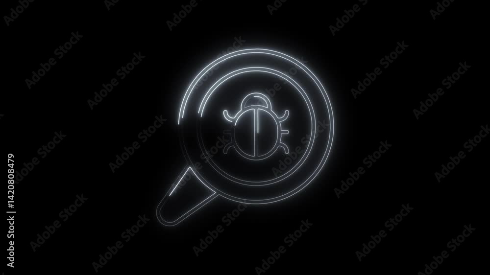 Glowing neon bug detector icon 4k isolated on black background. HD Video motion graphic animation Glowing neon bug detector icon 4k isolated on black background. HD Video motion graphic animation