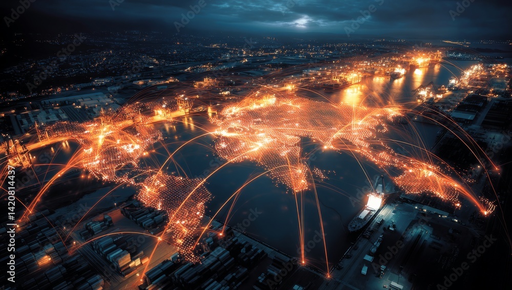 Global Trade Network: Visualizing Worldwide Shipping and Interconnectivity at Night Global Trade Network: Visualizing Worldwide Shipping and Interconnectivity at Night