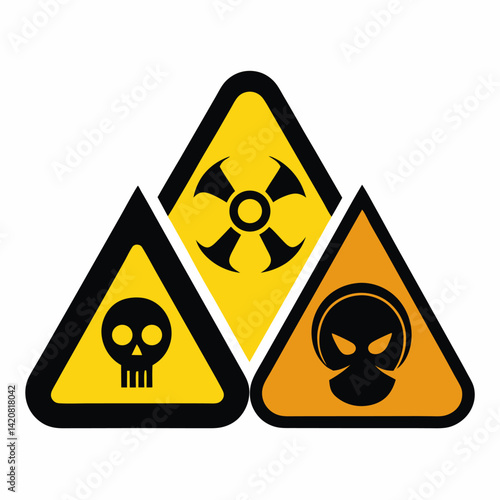 Danger, warning sign icon set. Skull, chemical danger yellow triangle symbol element. Vector on white background.