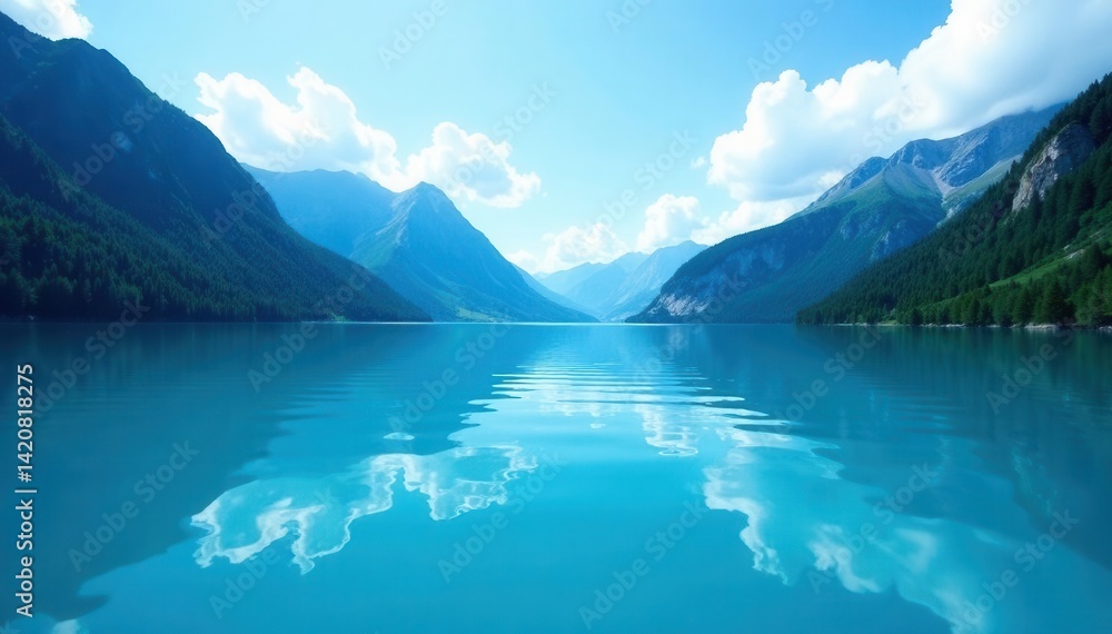 Obraz premium Gentle light blue ripples on pristine mountain lake surface, background, mountain lake, fresh