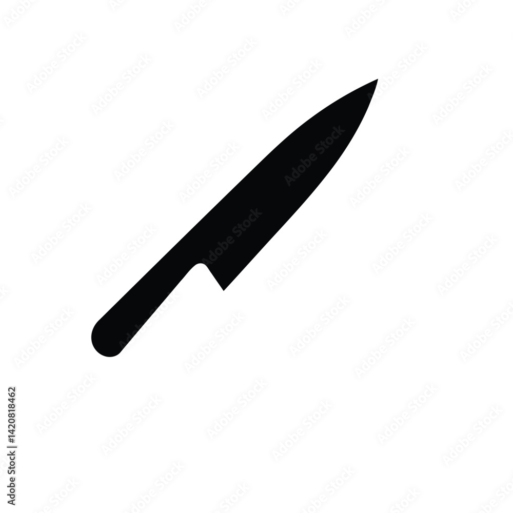 A minimalist logo a solid black silhouette kitchen knife icon, vector style, centered on a white background. Geometric shapes and clean lines create balance and symmetry. Sharp, minimal tool design A minimalist logo a solid black silhouette kitchen knife icon, vector style, centered on a white background. Geometric shapes and clean lines create balance and symmetry. Sharp, minimal tool design