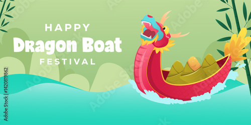 happy dragon boat festival horizontal banner illustration