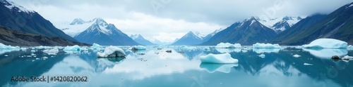 Wallpaper Mural Glacier lagoon, icebergs floating, mountains reflect, aerial view, winter, tranquil Torontodigital.ca
