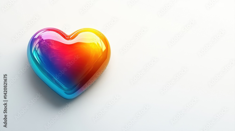 Colorful Heart Shaped Object Reflecting Light in a Bright and Minimalistic Background Colorful Heart Shaped Object Reflecting Light in a Bright and Minimalistic Background