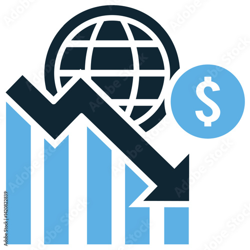 Economic downturn icon vector for crisis, market fall, and financial loss. Ideal for recession warning, global trade impact, and economic risk analysis illustration.