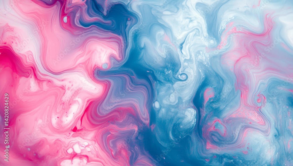 Abstract swirls of vibrant colors. A captivating blend of pink, blue, and white pigments create dynamic, fluid patterns. Intricate swirls and soft gradients blend together in a mesmerizing display Abstract swirls of vibrant colors. A captivating blend of pink, blue, and white pigments create dynamic, fluid patterns. Intricate swirls and soft gradients blend together in a mesmerizing display