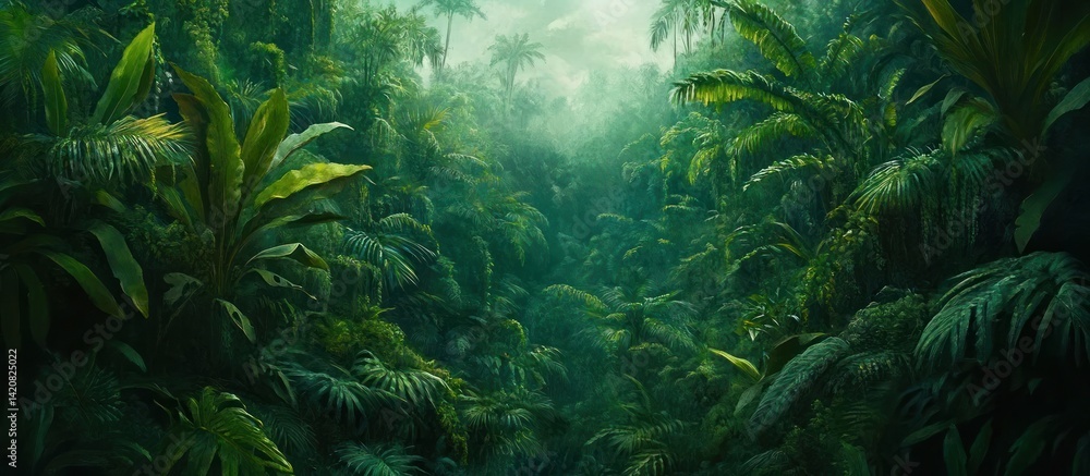 Lush Greenery: A Dense Tropical Rainforest Canopy with Abundant Foliage Lush Greenery: A Dense Tropical Rainforest Canopy with Abundant Foliage