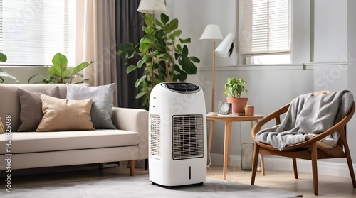 Obraz na płótnie portable air conditioner or mobile air cooler in modern.generative.ai w salonie