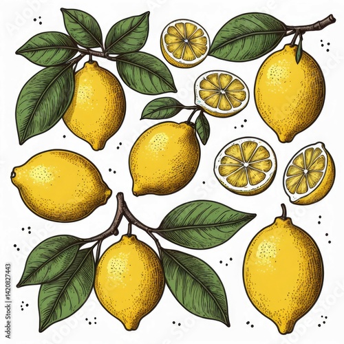 lemons and lemon slices arranged in a symmetrical layout