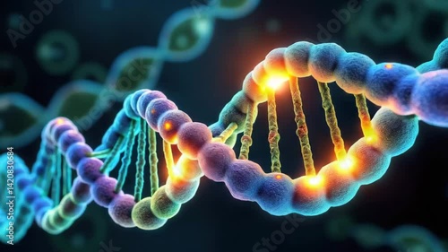 Realistic microscope view showcasing active DNA replication during cellular processes.