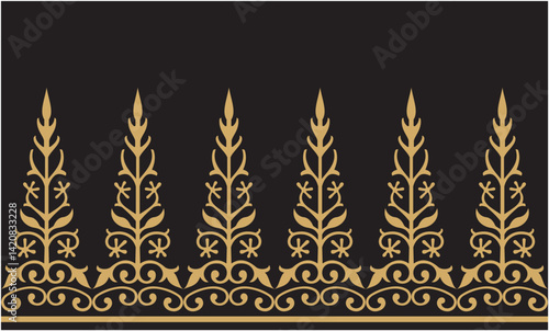 Vector illustration of Indonesian Riau Malay motif pattern, pucuk rebung, gold design, suitable for batik motifs, fabric motifs, frame borders