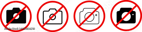 Prohibited symbol sign set. no camera, photos, icons. prohibit icon logo collection. Stop photograph warning symbol
