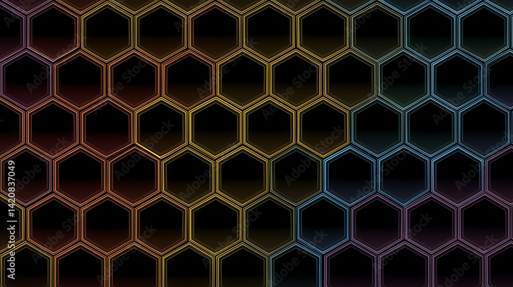 Colorful Outlined Hexagon Grid Pattern With Gradient Colorful Outlined Hexagon Grid Pattern With Gradient