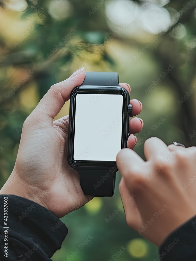 Smartwatch Outdoors: Blank Screen for Nature Background. Smartwatch Outdoors: Blank Screen for Nature Background.