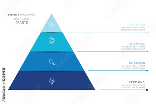 Business pyramid diagram infographic design 4 steps on white background
