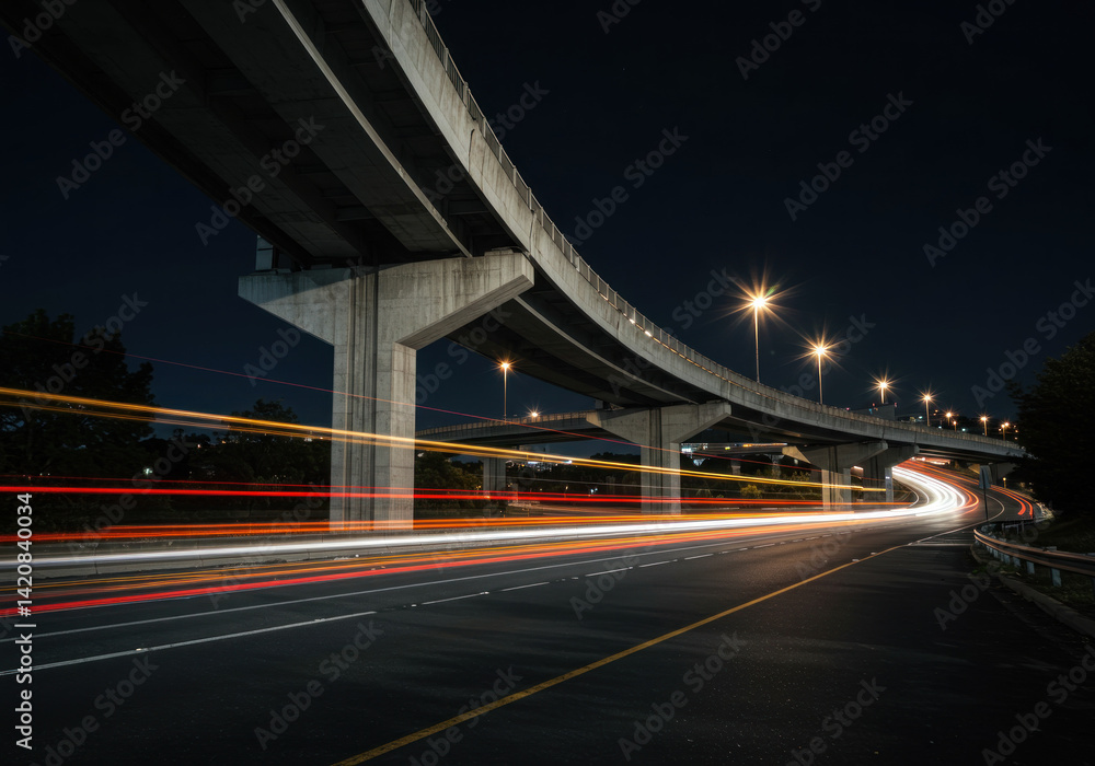 Highway with bridge in background, captured in long exposure. Highway with bridge in background, captured in long exposure.