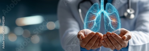 A hospital physician clutching his lungs