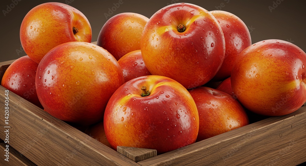 Nectarines in Crate, Fresh nectarines in a wooden crate., Generative AI Nectarines in Crate, Fresh nectarines in a wooden crate., Generative AI