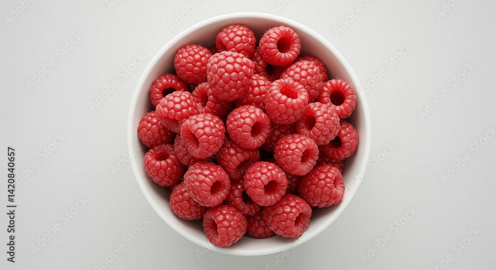 Bowl of Raspberries, Fresh raspberries in a white bowl., Generative AI Bowl of Raspberries, Fresh raspberries in a white bowl., Generative AI