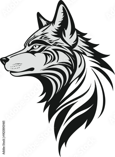 Howling Wolf Silhouette - Bold Tribal-Style Black & White Lupine Illustration