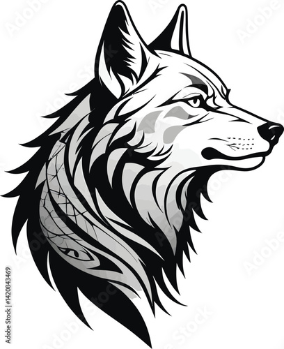 Howling Wolf Silhouette - Bold Tribal-Style Black & White Lupine Illustration