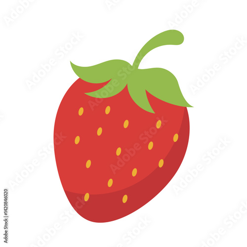 Strawberry fruit, vibrant red berry with green leaves, perfect for food blogs, packaging design, and summer themed projects. Fresh and colorful