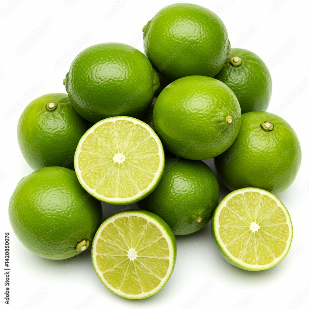 Fresh Limes, Whole and Sliced, Perfect for Culinary Use Fresh Limes, Whole and Sliced, Perfect for Culinary Use